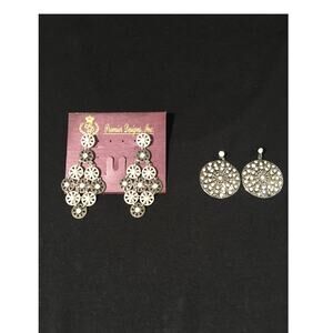 Premier Designs "Red Carpet" Antiqued Silver & Rhinestone Drop Earrings, 2 Sets